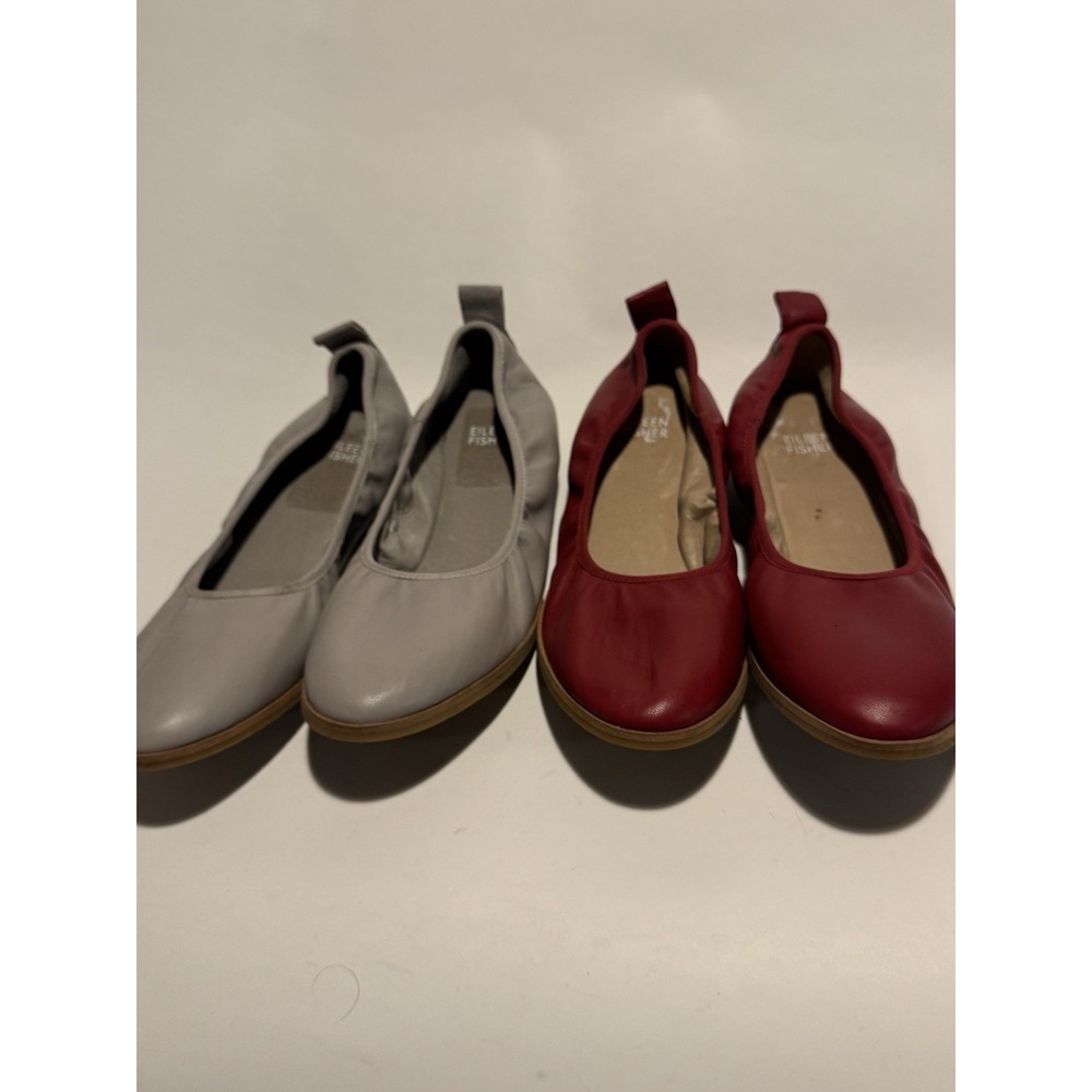 Eileen Fisher Ballet Flats Women's 8.5 Notion Cranberry Red And Gray 2 Pair EUC